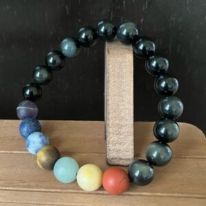 7 Stone Chakra Crystal 10mm Beaded Bracelet With Rainbow Obsidian